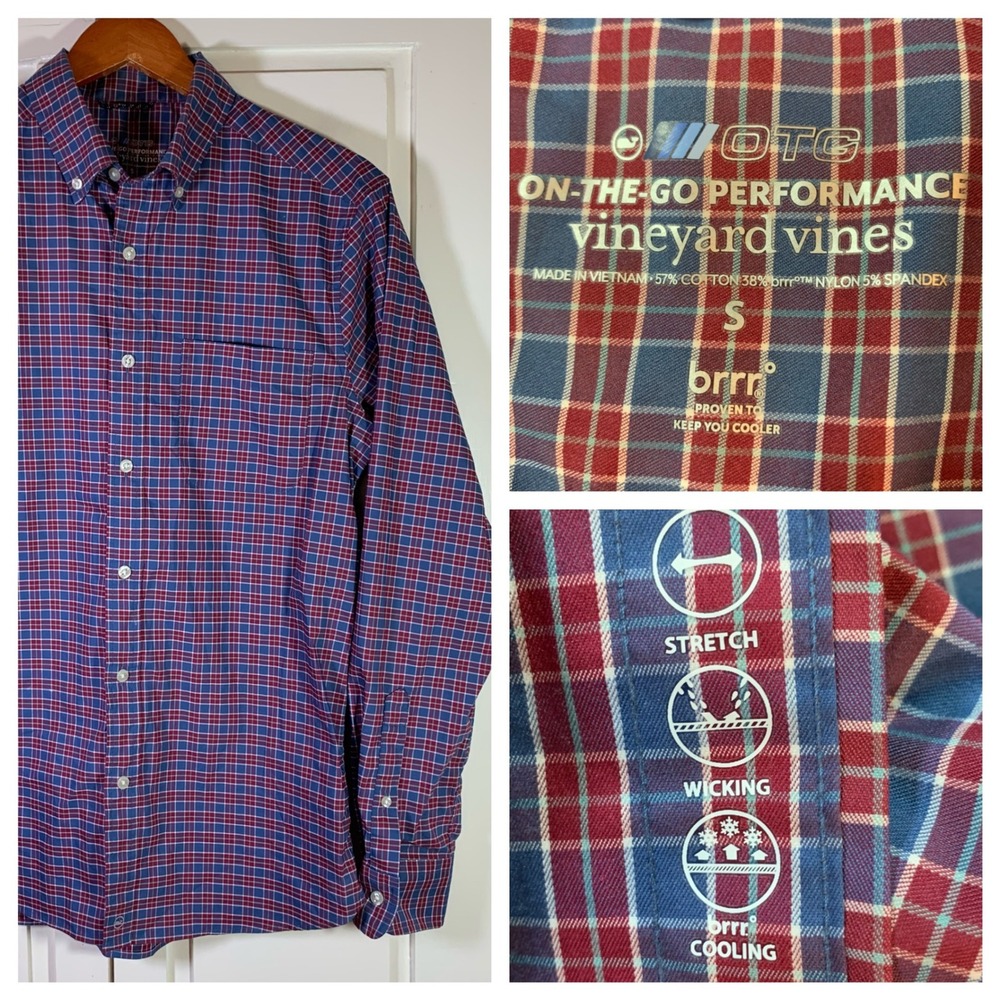 Vineyard Vines Men OTG‎ On-The-Go Performance Plaid Button Shirt Preppy School